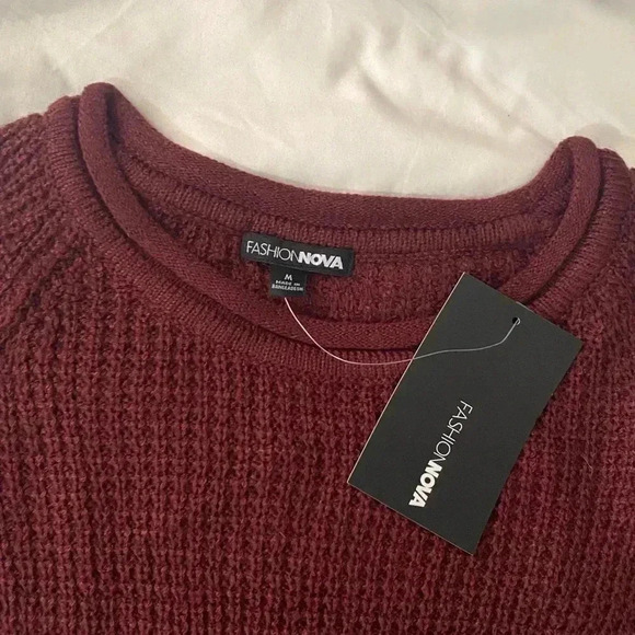 FASHION NOVA women’s waffle  crewneck sweater burgundy size M - Picture 4 of 8